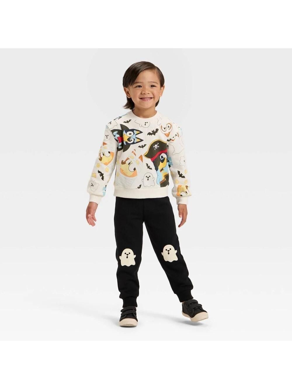 Toddler Boys 2pc Bluey Halloween Fleece Pullover and Bottom Set - White/Black 5T